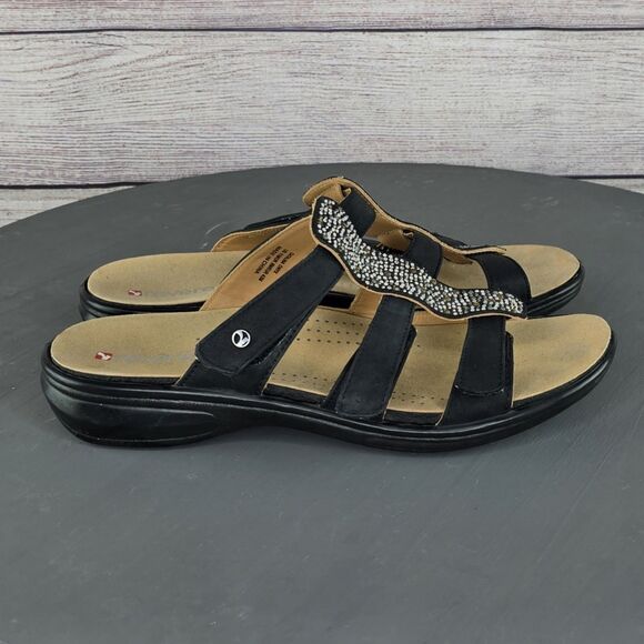 Revere Woman Catalina Leather Sandals Black Rhinestones Slip On Slides Size 11 - Picture 4 of 8